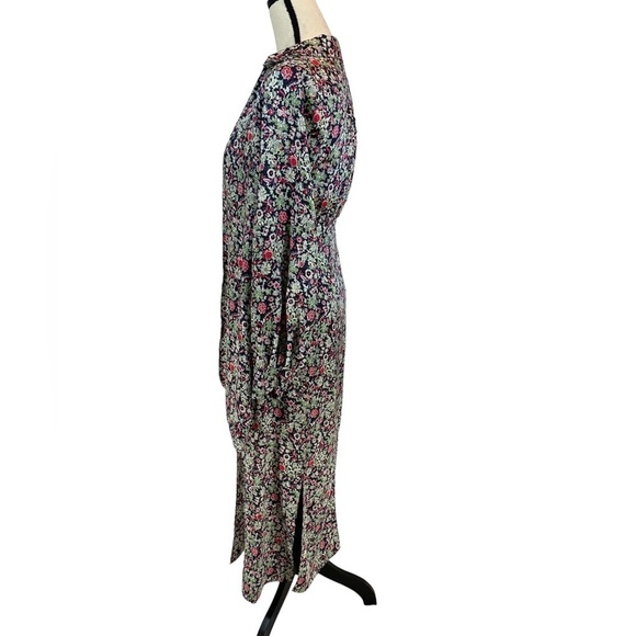 Floral Mock Jacket Long Sleeve Maxi Dress - Black Pink Green - size 0 - Picture 5 of 7